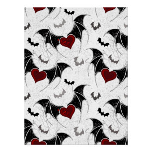 Poster Coeur d'Halloween avec ailes de chauve-souris noir