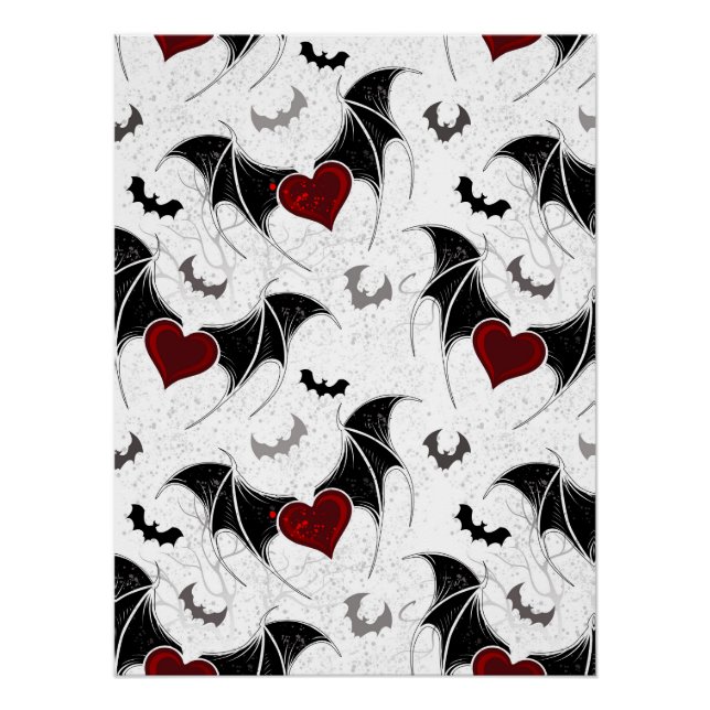 Poster Coeur d'Halloween avec ailes de chauve-souris noir (Devant)