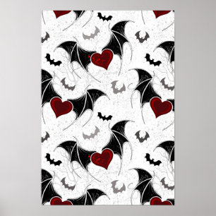 Poster Cœur d'Halloween avec ailes de chauve-souris noire