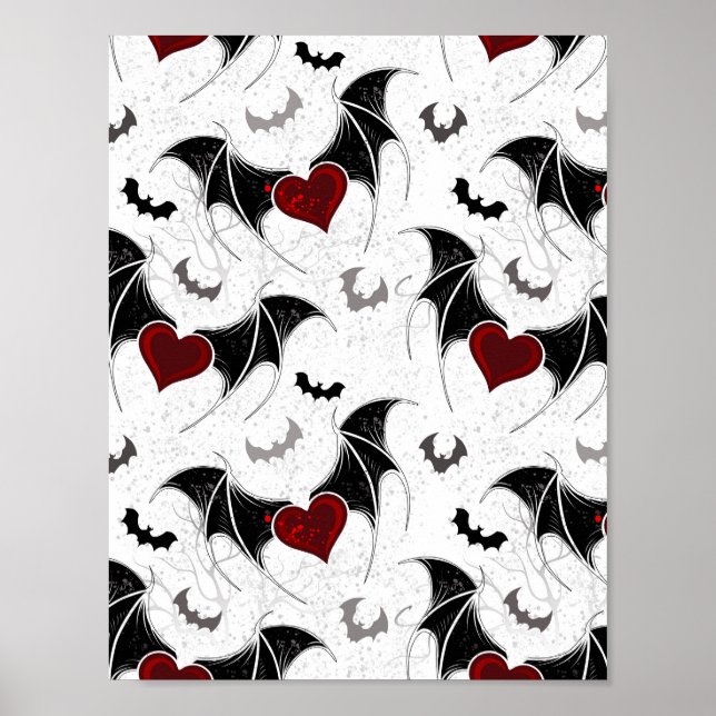 Poster Coeur d'Halloween avec des ailes de chauve-souris  (Devant)