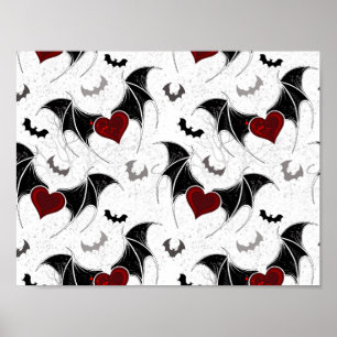 Poster Cœur d'Halloween avec des ailes de chauve-souris n