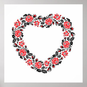 Poster Coeur d'origine des fleurs de roses rouges de poin