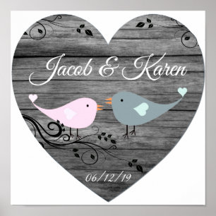 Poster Coeur en bois des Faux Lovebirds