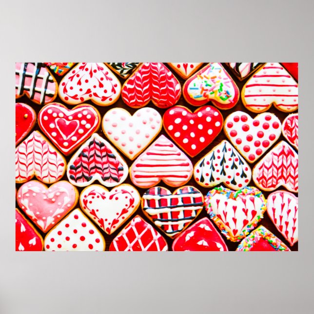 Poster Coeur en forme de biscuits glaçage pour le jour de (Devant)