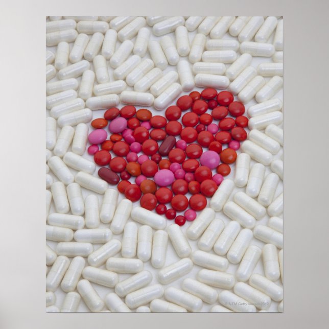 Poster Coeur en pilules rouges (Devant)