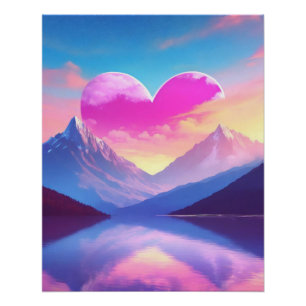 Poster Coeur et coucher de soleil de montagne Art du pays