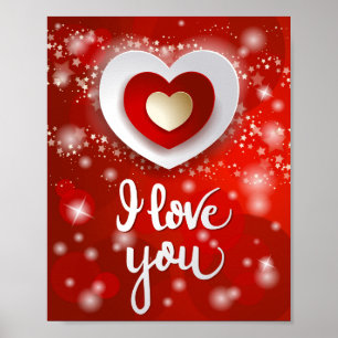Poster Coeur et étoiles en rouge