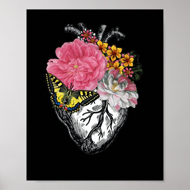 Poster Coeur Et Fleurs Anatomiques Montrent Votre Amour (Devant)
