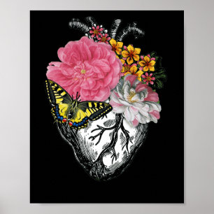 Poster Coeur Et Fleurs Anatomiques Montrent Votre Amour