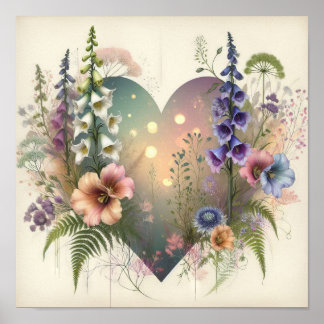 Poster Coeur floral éthéré