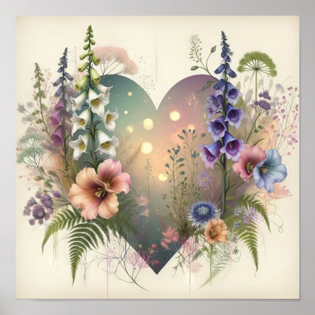Poster Coeur floral éthéré (Devant)