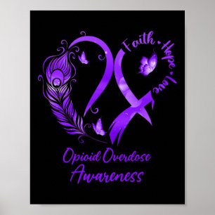 Poster Cœur Foi Espoir Amour Surdosage d'opioïdes Ruban V