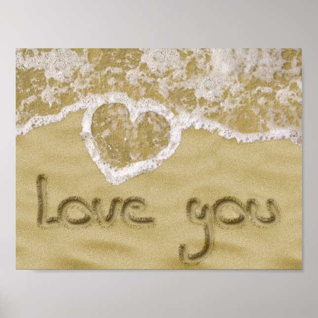 Poster Coeur "Love you" écrit dans Sable (Devant)