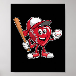 Poster Coeur mignon Jouer Baseball Valentines Jour Garçon