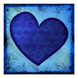 Poster Cœur Paisley Bleu Grunge
