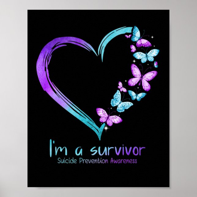 Poster Coeur papillon Je suis un survivant Prévention du  (Devant)