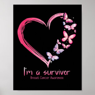 Poster Coeur papillon rose Je suis un survivant Cancer du