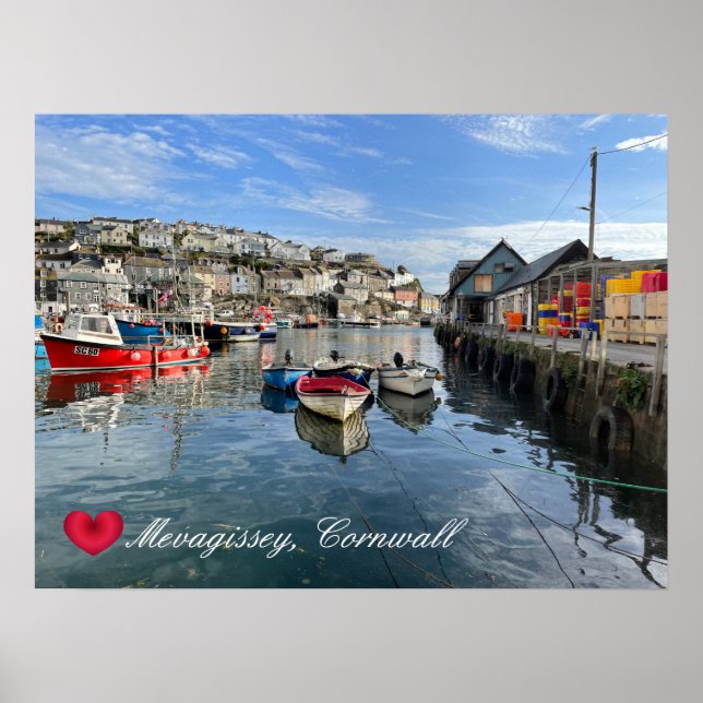 Poster Coeur personnalisé Mevagissey Poisson Atterrissage (Devant)