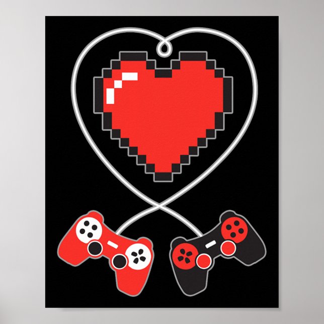 Poster Coeur Pixel Art jeu vidéo Contrôleur Valentines D (Devant)