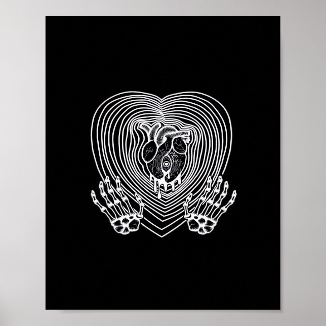 Poster Coeur Pleurant En Blanc - Skeleton Coeurs Mains (Devant)