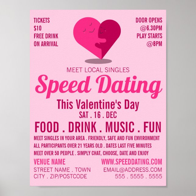Poster Coeur romantique, Vitesse Dating Événement Publici (Devant)