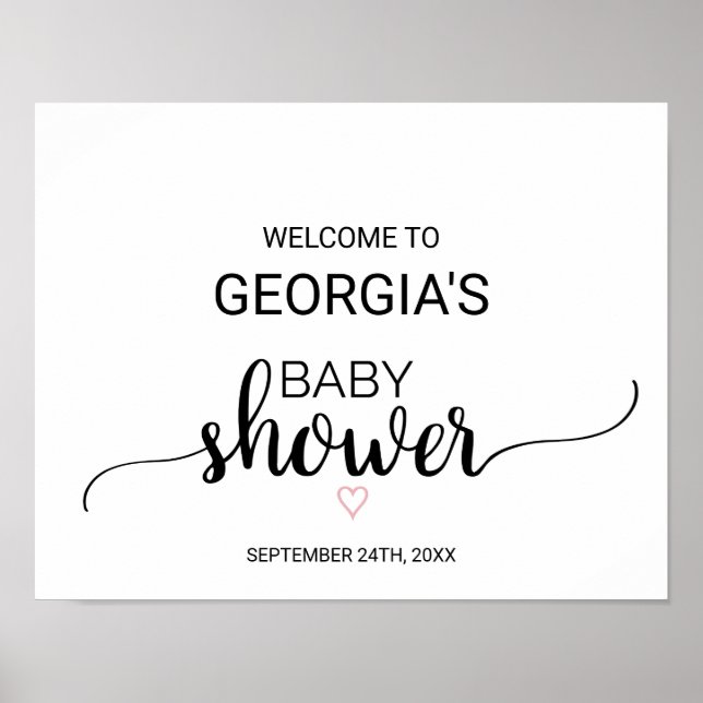 Poster Coeur rose | Bienvenue du Baby shower de calligrap (Devant)