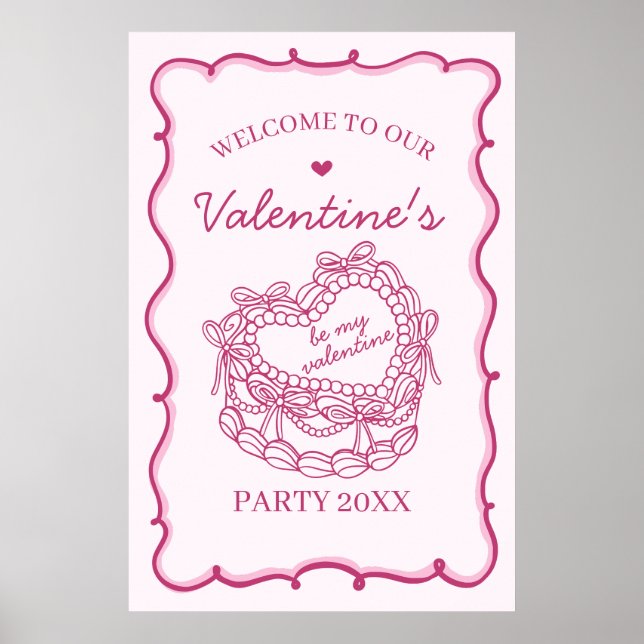Poster Coeur rose rétro Coquette gâteau Saint-Valentin Bi (Devant)