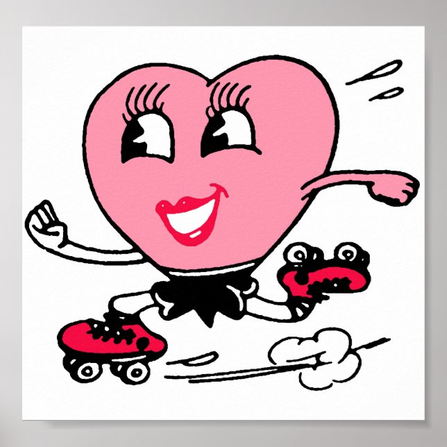 Poster Coeur rose sur patins à rouleaux (Devant)