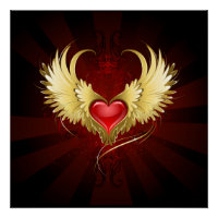 Coeur rouge avec ailes d'or
