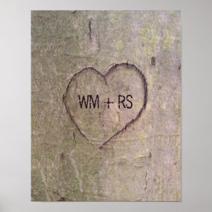 Poster Coeur sculpté dans un arbre