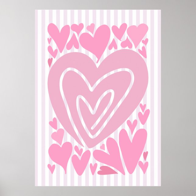 Poster Cœurs Abstraits Roses (Devant)
