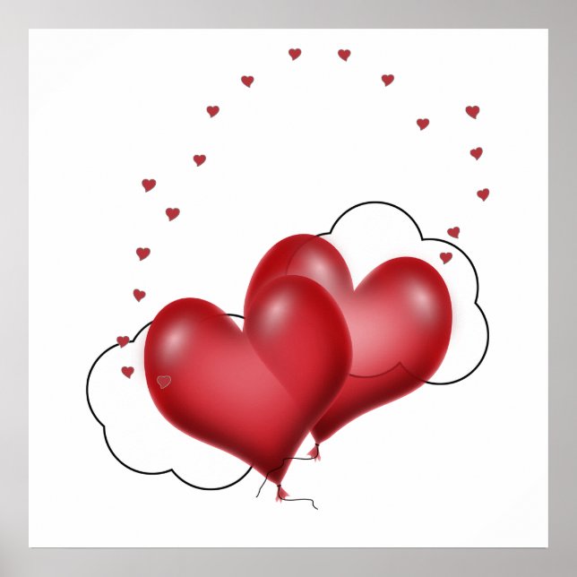 Poster Coeurs Balloons Avec Petits Coeurs (Devant)