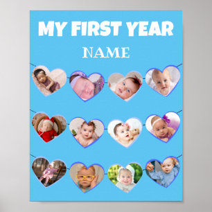 Poster Coeurs Bleus mignons Ma première année 12 Photo Co