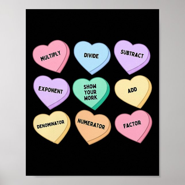 Poster Cœurs Bonbons Prof de Maths Saint Valentin Algèbre (Devant)