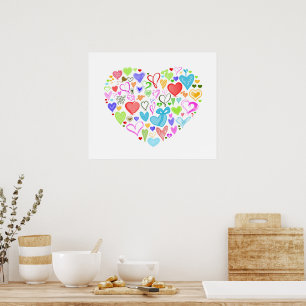 Poster Coeurs colorés, Amour, Romance, Saint Valentin