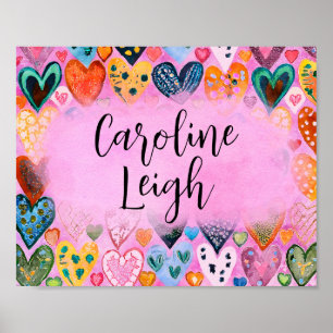 Poster Coeurs colorés lumineux Nursery personnalisée