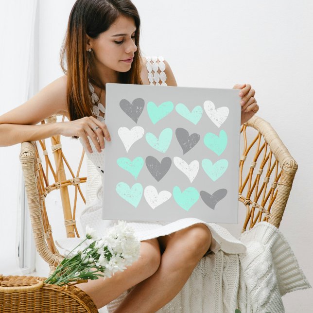 Poster Coeurs d'amour gris menthe mignonne (Créateur téléchargé)