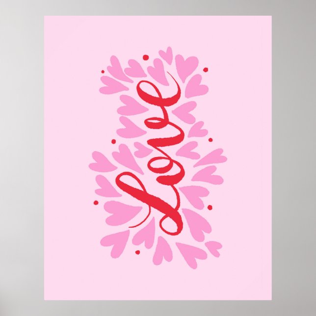 Poster Coeurs d'amour - rose et rouge (Devant)