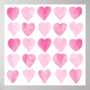 Poster Coeurs d'aquarelle rose mignonne