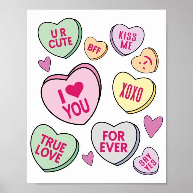 Poster Coeurs de bonbons Valentines Jour Coeurs de conver (Devant)