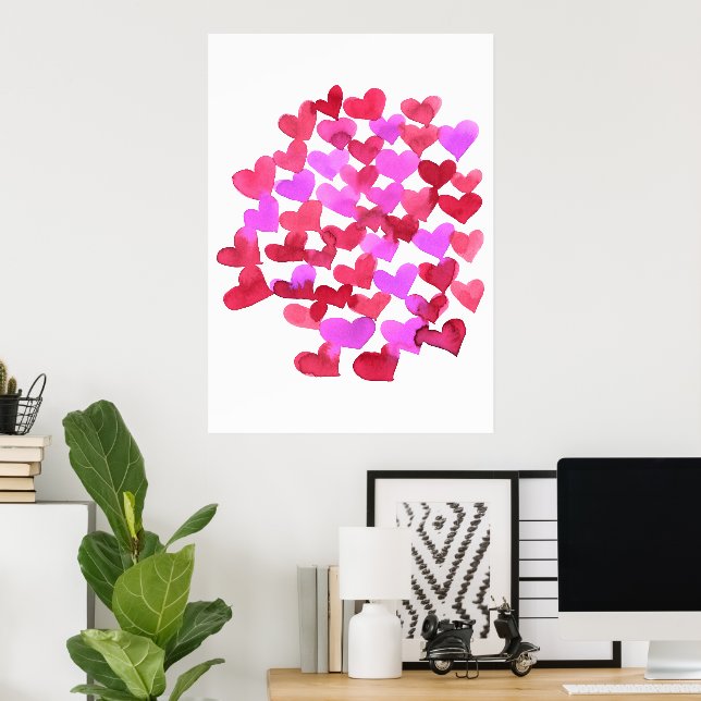 Poster Coeurs de la Saint Valentin - rose et magenta (Bureau à domicile)