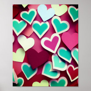 Poster Coeurs de papier coloré Abstraits