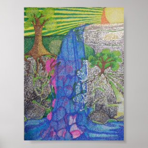 Poster coeurs descendant la chute de l'eau