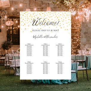 Poster Coeurs d'or blanc mariage moderne 6 places