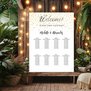 Poster Coeurs d'or blanc mariage moderne 9 places