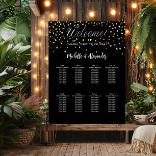 Poster Coeurs d'or noir moderne mariage 9 places