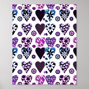 Poster Coeurs et fleurs Abstraits Pop couleur moderne