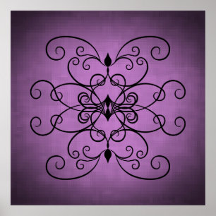 Poster Coeurs et tourbillons noirs et violets