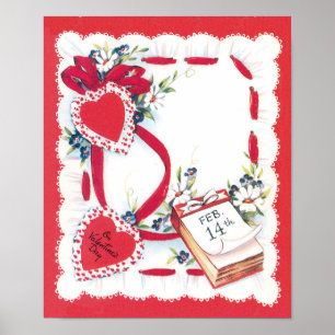 Poster Coeurs, fleurs et ruban de la Saint-Valentin vinta