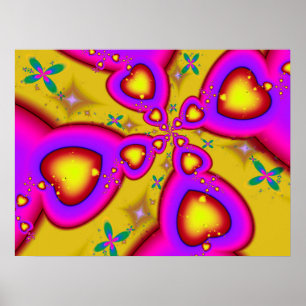 Poster Coeurs fractaux flottants